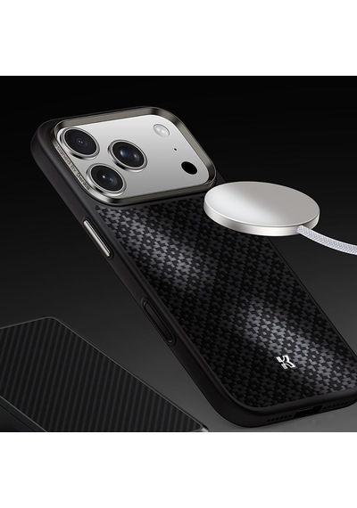 Apple Uyumlu iPhone 17 Pro  Kılıf M-safe Şarj Özellikli Benks Armorpro Armorgrid Serisi Kevlar Kapak Siyah Siyah