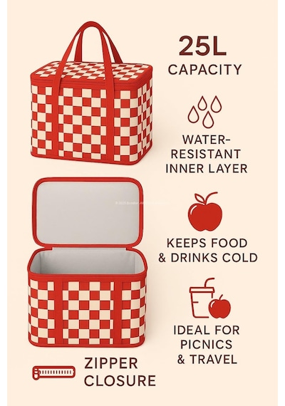 Lexroo 25 Lt Termos Çanta, 33x22x22 Cm Piknik Ve Kamp Soğutucu Çanta, Suya Dayanıklı İç Kaplama Çok Renkli