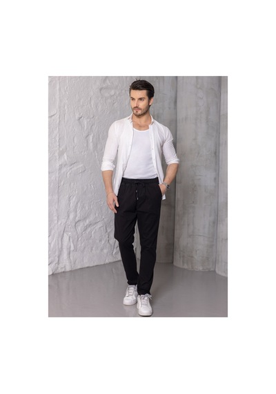 Blayn Jeans Erkek Krem Jogger Pantolon Rahat Kesim, Bağcıklı, Mevsimlik Günlük Kullanım Siyah