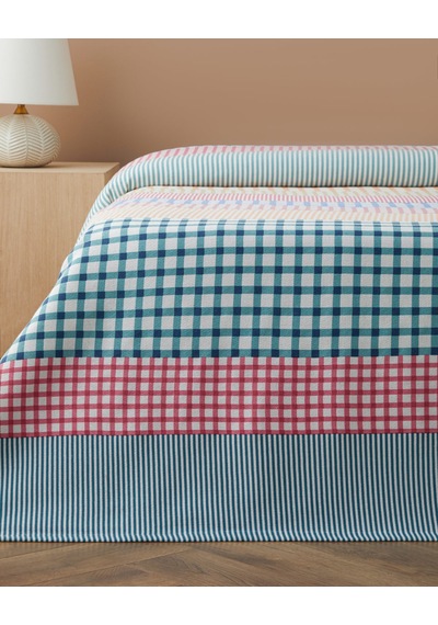 English Home Summer Grid Baskılı Pamuklu Çift Kişilik Pike 200x220 Cm Turuncu Turuncu