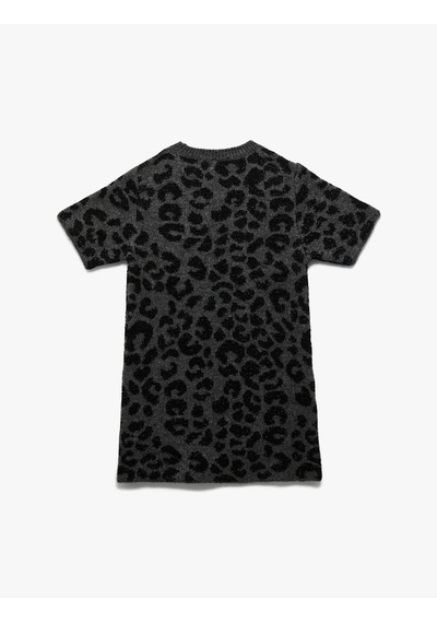 Koton Leopar Desenli Bisiklet Yaka Kısa Kollu Triko Elbise Gri Desenli 6wkg90054ht Gri Desenli