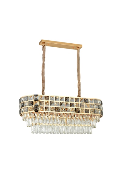 Orrel 8li Sıralı Gold Kristal Taşlı Modern Yemek Odası Salon Sarkıt Avize Sarı