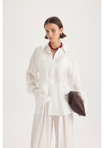 Mai Collection Mai Studios Co. Yovena Düğme Detay Ekru Oversize Gömlek ekru