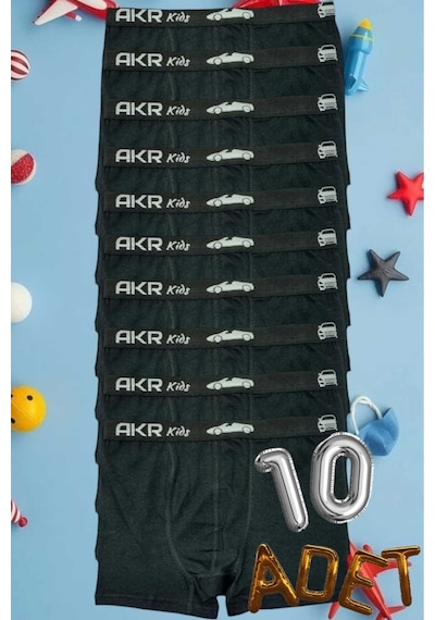 Uniquetrenders Erkek Çocuk 10'lu Pamuklu Boxer Siyah