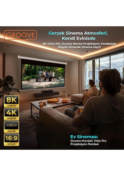 Groove Vizio Pro 120 Inch 265x150cm Blackout Işık Geçirmez Profesyonel Projeksiyon Perdesi