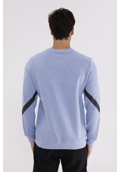 Rowinger Kol Şerit Detaylı Yuvarlak Yaka Göğüs Logolu Rahat Kalıp Mevsimlik Sweatshirt Baby Blue