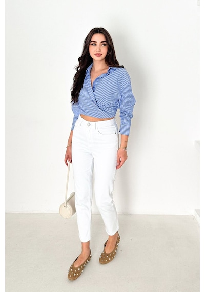 HLT Jeans Kadın Beyaz Mom Yüksek Bel Likralı Jean Kot Pantolon Anna-2073