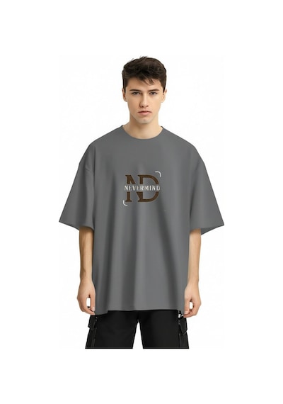 Nevermind Baskılı Oversize Tişört Erkek Streetwear T-shirt Antrasit
