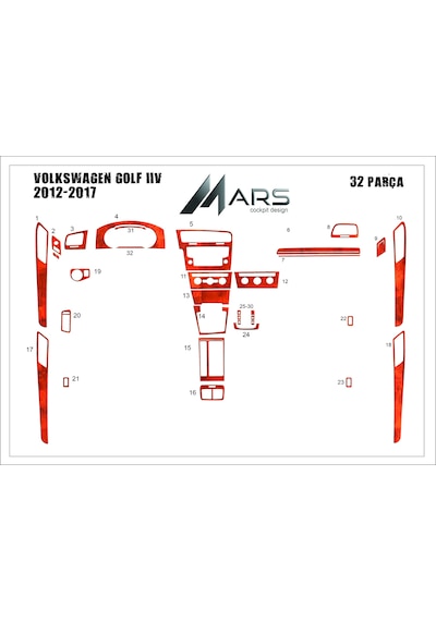 Volkswagen Golf 7 Torpido Kaplama 2012 - 2016 32 Parça Full Set Maun