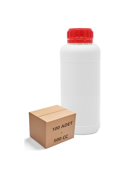 Borox Plastik Yuvarlak Kırmızı Kilit Kapaklı Numune Şişe 100 x 500 ML