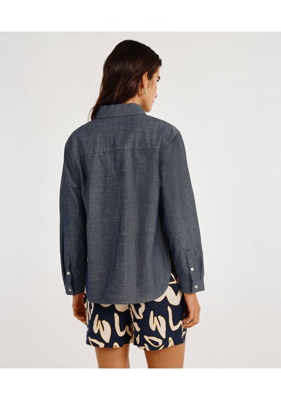 Yargıcı Yırtmaç Detaylı Uzun Kollu Denim Gömlek 25ykgm6038x 515 Mavi