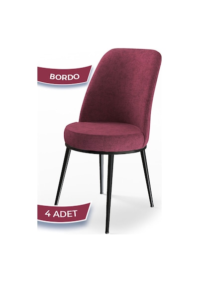 Canisa Concept Dexa Serisi Bordo Renk 4 Adet Sandalye, Renk Bordo, Ayaklar Siyah Bordo