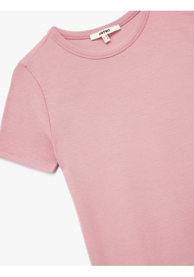 Koton Viskon Kumaş Slim Fit Kısa Kollu Bisiklet Yaka Basic Tişört Pembe 6wak50193ek Gül