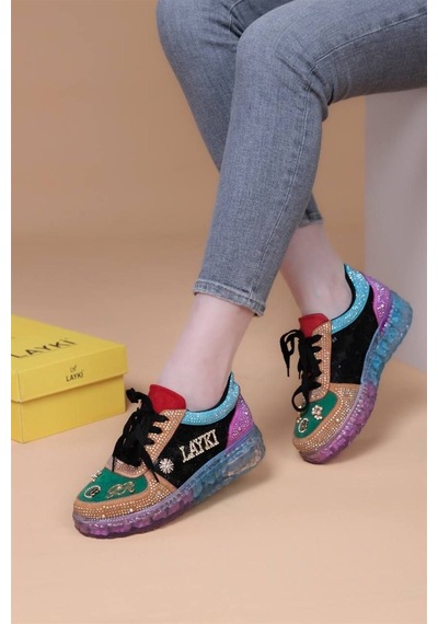 Astra Taşlı Desenli Şeffaf Taban Renkli Kadın Sneaker-renkli Çok Renkli