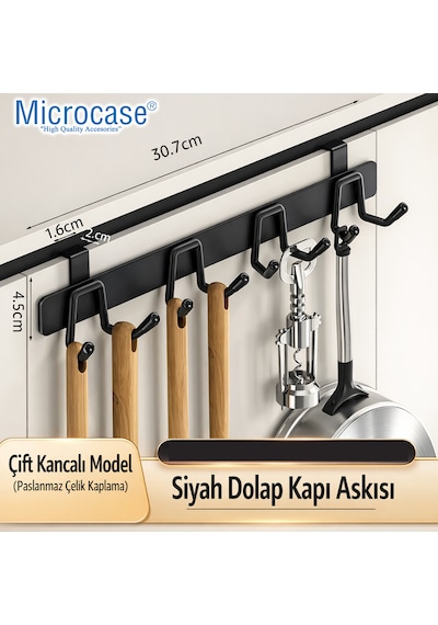 Microcase Kapı Arkası Çok Amaçlı Elbise Çanta Vb Metal Eşya Askılığı Al5446 Siyah