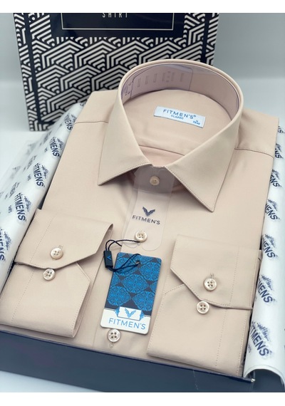 Fitmens Klasik Uzun Kol Cepsiz Likralı Rahat Kumaş Erkek Gömlek Fs-004517 - Bej-3193