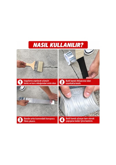 Tr 3 Adet Çatı İzolasyon Bandı 148 Mm 2 Metre Su Sızdırmazlık Geçirmezlik Yalıtım Çamur Tamir Çatlak Boru Ba