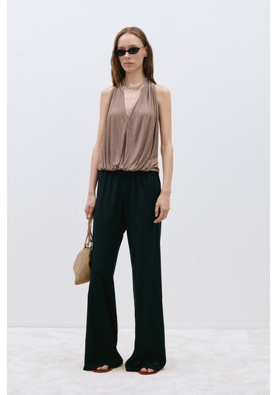 Suud Collection Sütlü Kahve Nina Dökümlü Halter Top Sütlü Kahverengi