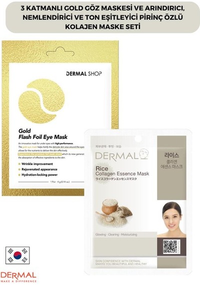 Dermal 3 Katmanlı Gold Göz Maskesi + Pirinç Özlü Kolajen Maskesi