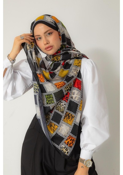 Mimiyum Soft Şal Zincir Leopar Haki Siyah Çok Renkli