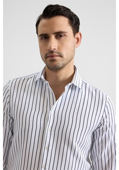 Süvari Lacivert Slim Klasik Yaka Cepsiz Casual Gömlek Gm2025500496-m09 Lacivert
