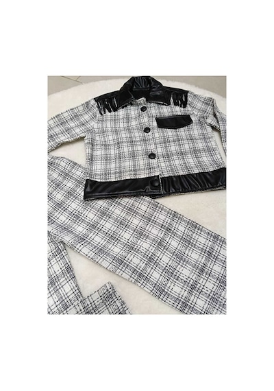 Bubiee Baby Kız Çocuk Siyah Beyaz Ekose Deri Detaylı Ceket Ve Geniş Paça Pantolon 2'li Takım Bubiee Baby Kız Çocuk Siyah Beyaz Ekose Deri Detaylı Ceket Ve Geniş Paça Pantolon 2'li Takım