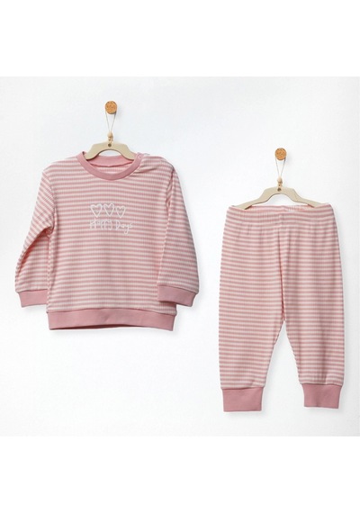Andywawa Kız Bebek Bamboo Casual Çizgili Alt Üst Takım Pembe Ac27