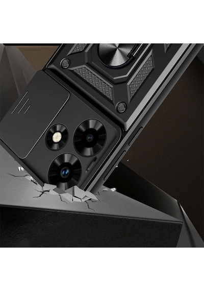 İnfinix Hot 30 Kılıf Magnetik Standlı Kamera Korumalı Tchs Sürgülü Vega Kapak - Mavi Mavi