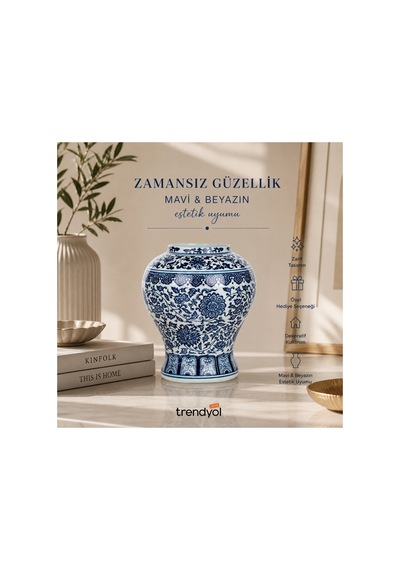 Bleu Blanc Vazo 26 Cm Çok Renkli