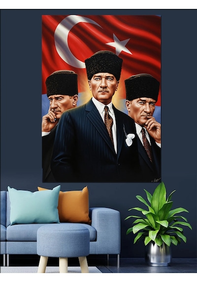 Ahşap Tablo Türk Bayrağı Ve Atatürk Portresi