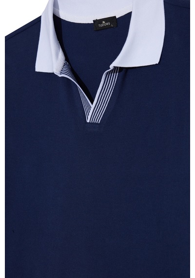 Erkek Slim Fit Dar Kesim %100 Pamuk Lacivert Polo Yaka Tişört-50253 Lacivert