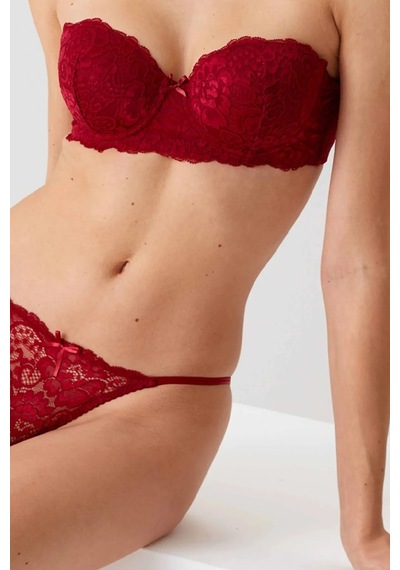 Pierre Cardin 4032 Kadın Bordo Balenli Destekli Straplez Sütyen Külot Takım -bordo Bordo