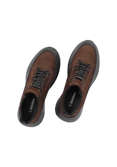 Erkek Kahverengi Nubuk Siyah Deri Sneaker