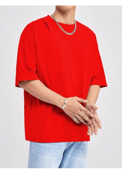 Basic Süprem T-shirt - Kırmızı Oversize Bisiklet Yaka Tişört Kırmızı-78234