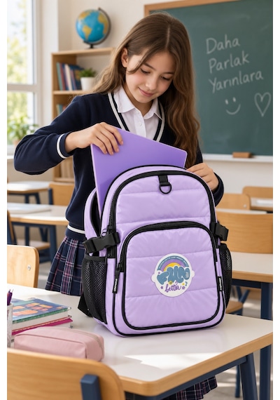 Okul Sırt Çantası Cool Purple 3 Bölmeli Ortopedik Matara Cepli 44x30x20cm Çok Renkli