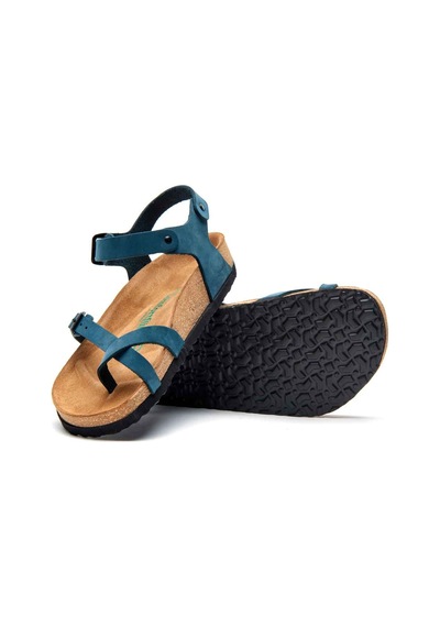Comfortfusse Gabriella - Kadın Ortopedik Hakiki Deri Sandalet Lacivert Nubuk Deri