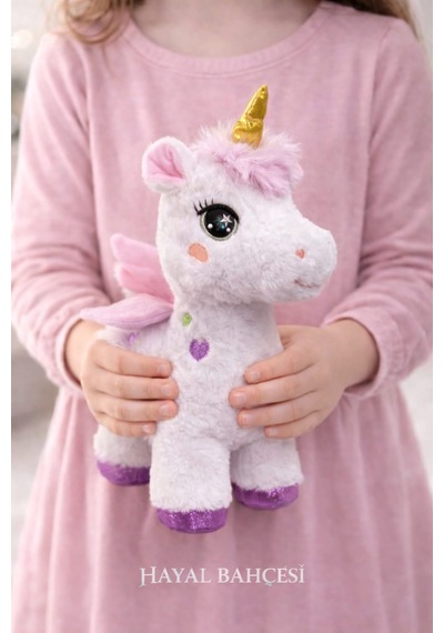 Kanatlı Boynuzlu Unicorn Pony Peluş Oyuncak 35 Cm 001 - Beyaz