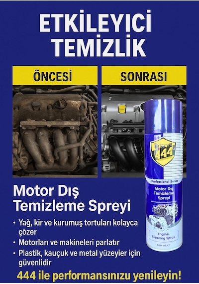 444 Motor Dış Temizleme 500 Ml Sprey X24'lü Avantajlı Paket