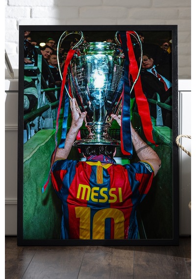 Lionel Messi Siyah Ahşap Çerçeveli Poster, Dekoratif Futbol Duvar Tablosu