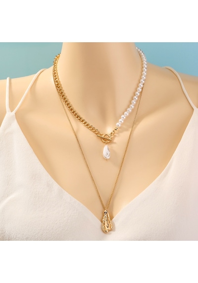 Chavin 2 Katmanlı Yapay Incil Gold Alloy Kadın Zincir Kolye En22 Altın