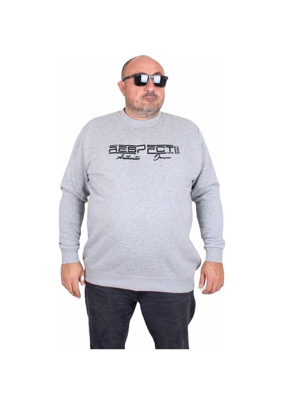 Moc Grande Mocgrande Erkek Büyük Beden Sıfır Yaka 3ip Sweat Respect 24205 Grı Melanj Gri Melanj