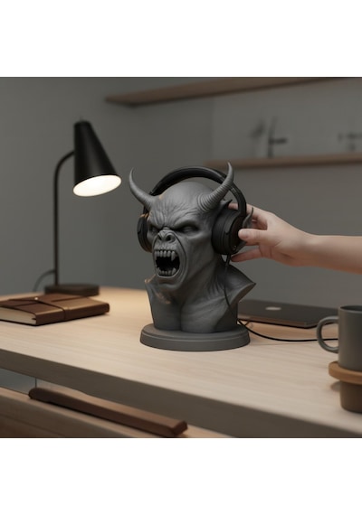 Happy3dworld İblis Büstü Kulaklık Standı, 3d Baskı Horror Gotik Gaming Dekor