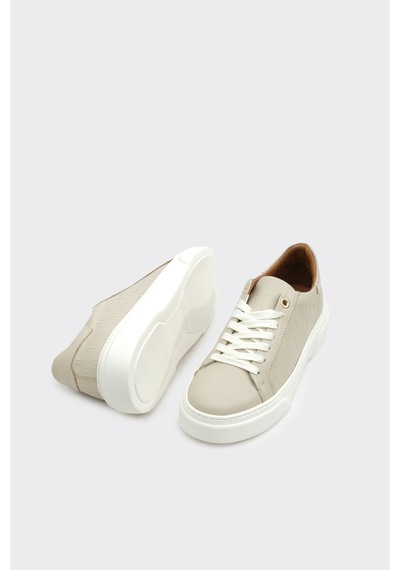 Derinet Hakiki Deri Desenli Kadın Sneaker Bej Bej