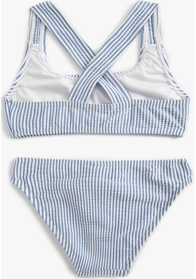 Koton Çizgili Bikini Takımı Çapraz Askılı Mavi Çizgili 4skg00004mm Mavi