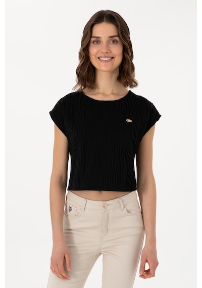 U.S. Polo Assn. Kadın Siyah Crop Bisiklet Yaka Tişört 50299812-VR046