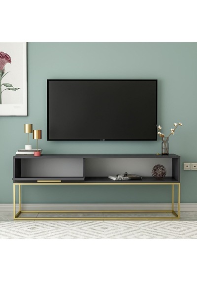 Mira Tv Sehpası Antrasit - Metal Gold Ayaklı Antrasit/gold