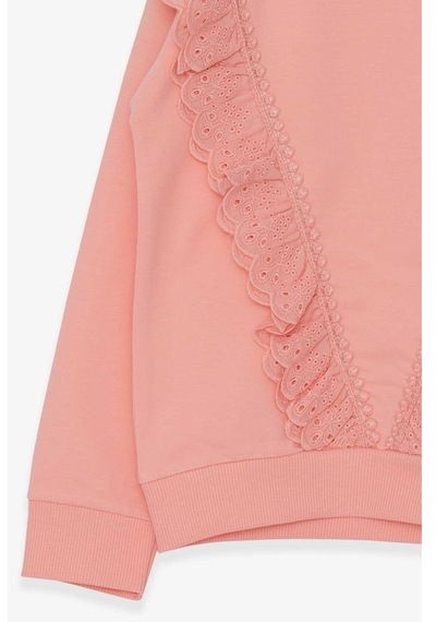 Kız Çocuk Sweatshirt Güpürlü Somon (4-9 Yaş)