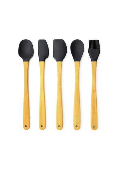 Busstier 5'li Silikon Spatula Seti Bambu Saplı Mutfak Gereçleri Isıya Dayanıklı Yapışmaz Hamur Karıştırıcı P Diğer