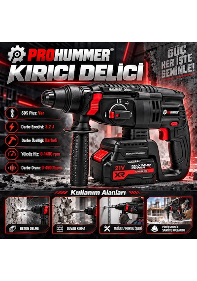 Prohummer Phm003 Blackforce Profesyonel Kömürsüz Akülü 4lü Vidalama Seti - 21v 4ah 700nm Somun Sökme, Vidalama Matkap, Kırıcı Delici Ve Avuç Taşlama