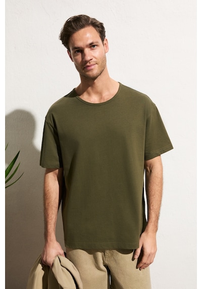 Grimelange Axıon Erkek %100 Organik Pamuklu Yuvarlak Yakalı Regular Fit Haki T-shirt